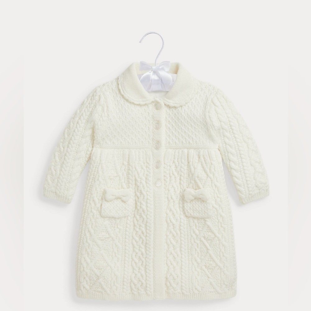 Ralph Lauren Aran-Knit Wool Sweater Jacket